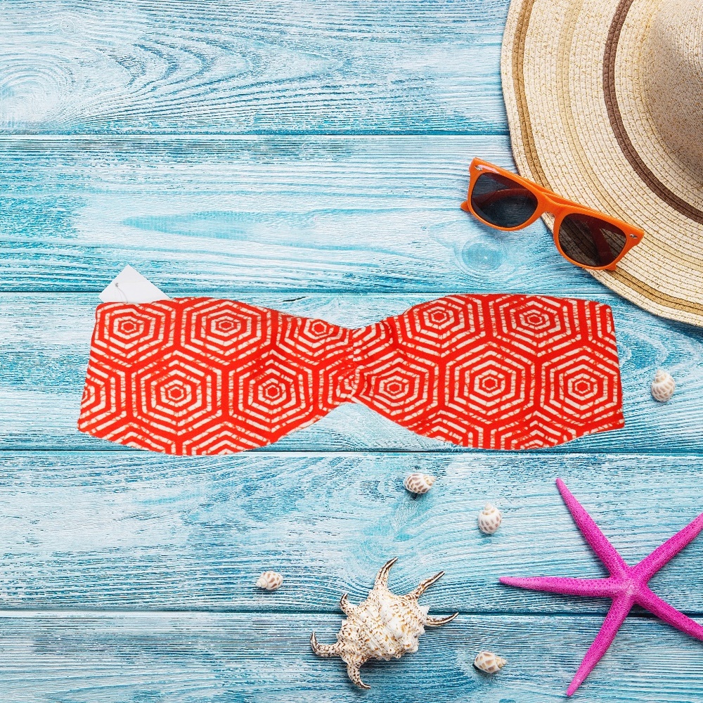 Urban Outfitters Swim Top Large Bandeau Out From Under Red/Orange Print